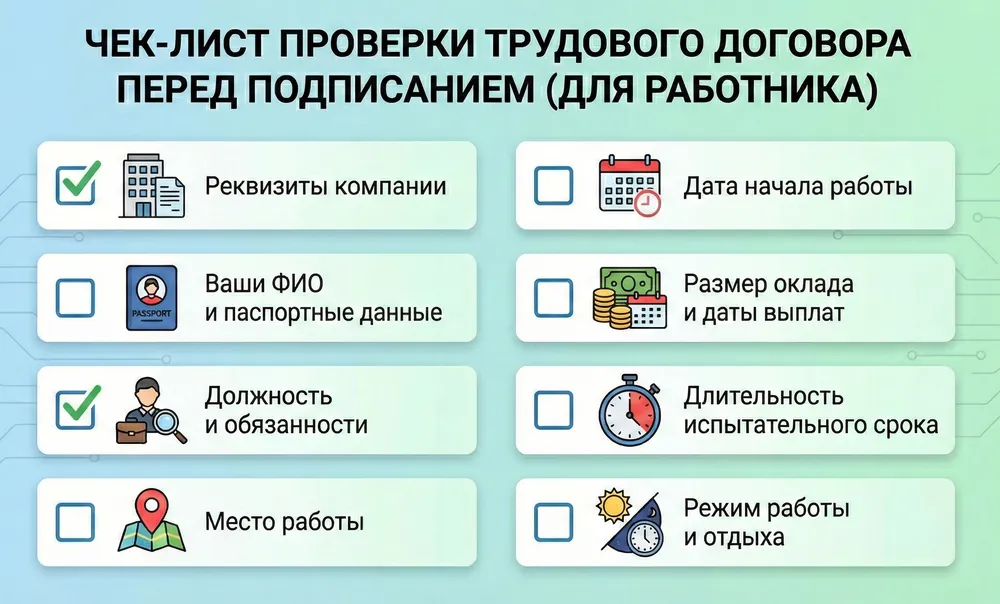 Чек-лист проверки трудового договора