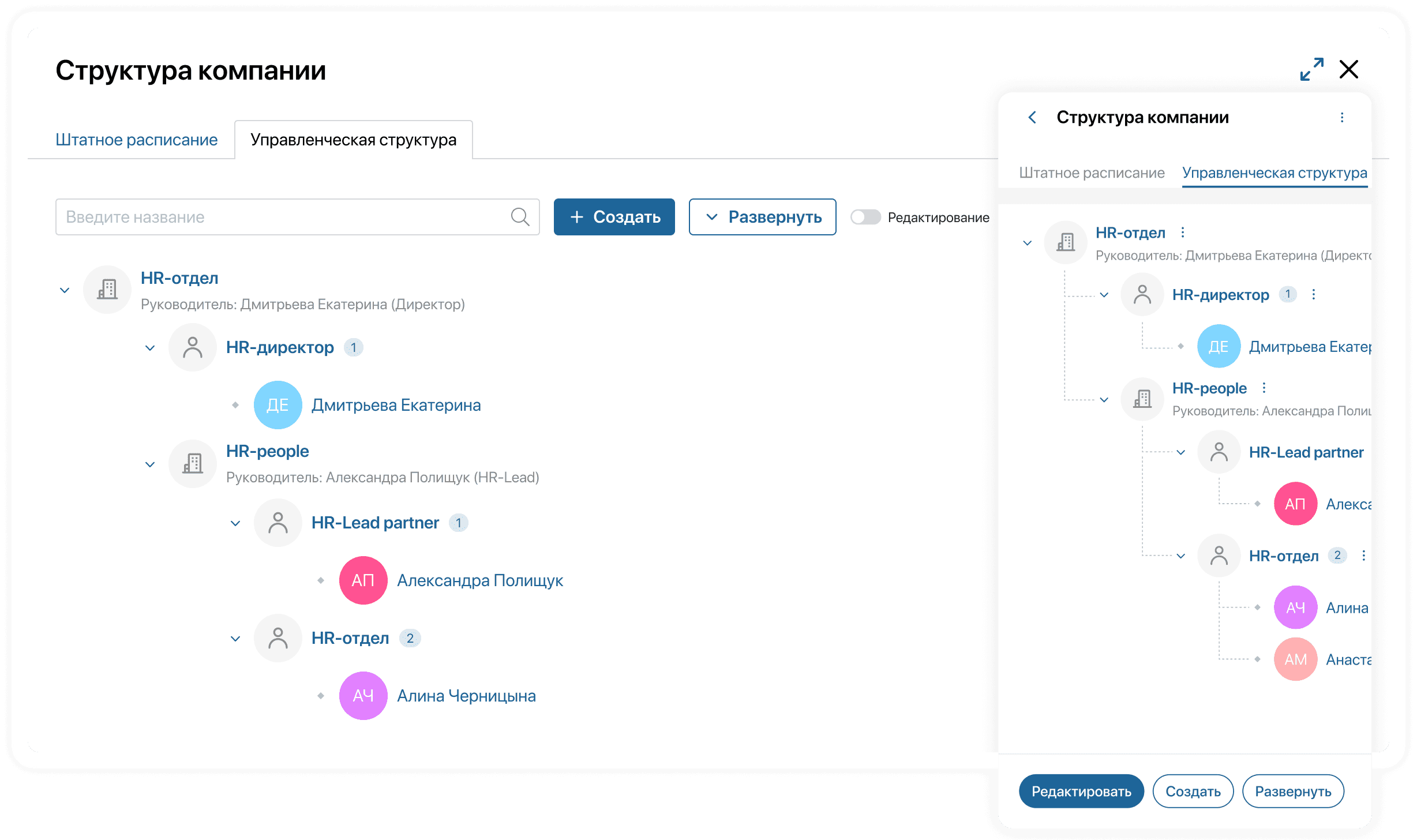 Организационная структура в ELMA365 КЭДО